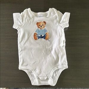 Ralph Lauren White Teddy Bear Baby Onesie
